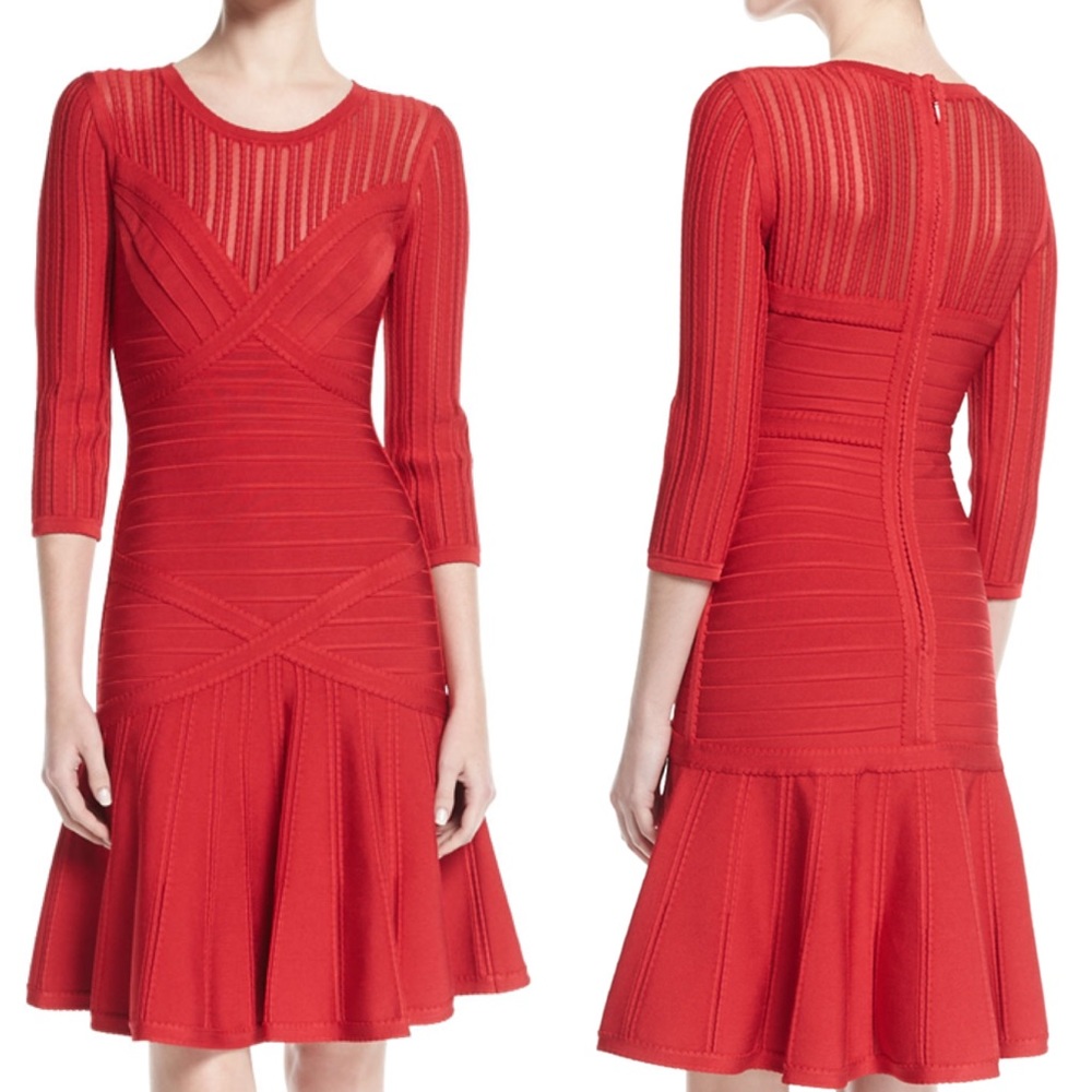 Herve Leger Bodycon Red Midi Dress